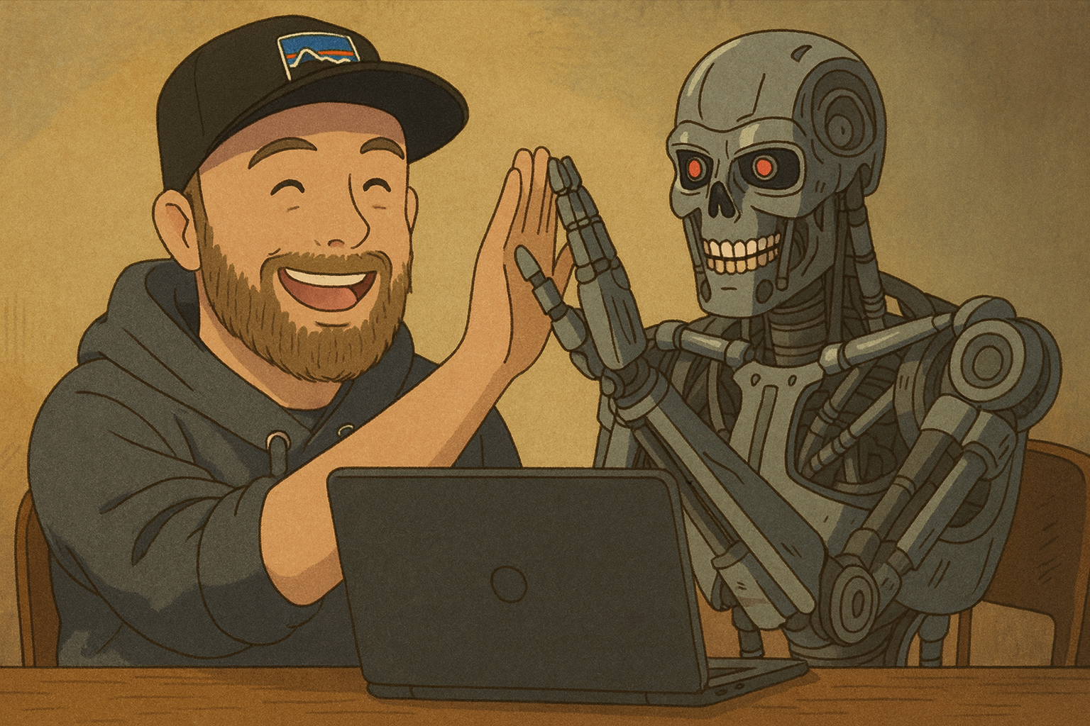 a man giving a high five to a robot